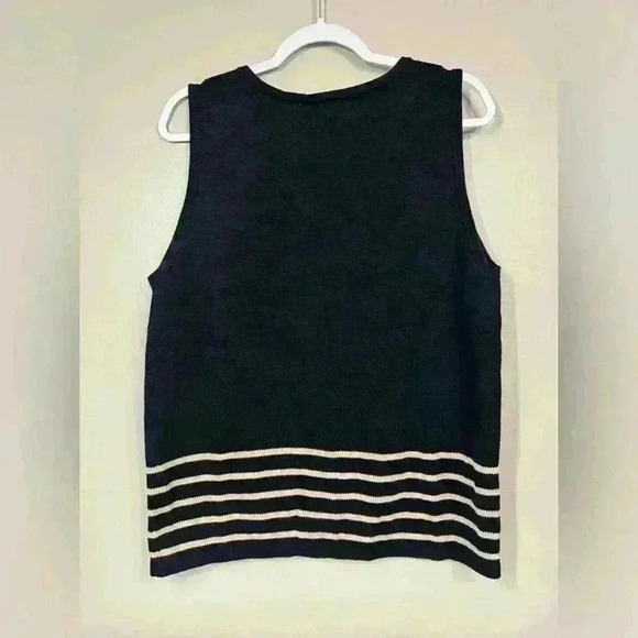 NWT Y2K Liz Claiborne Sweater Vest XL Black Tan Stripe V-Neck Retro Preppy Knit - Picture 5 of 8